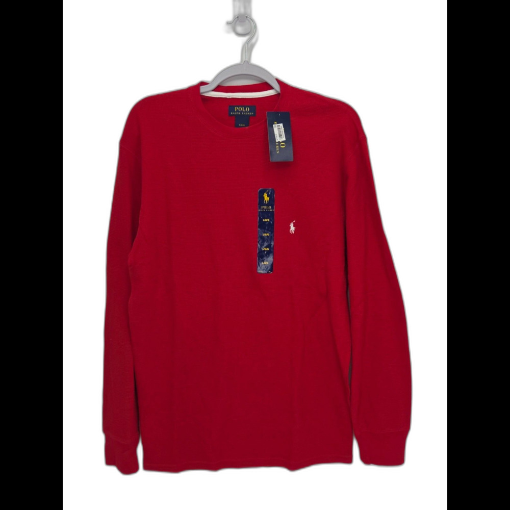 New Polo Ralph Lauren Men's Large Red Waffle Knit Thermal Long Sleeve Shirt